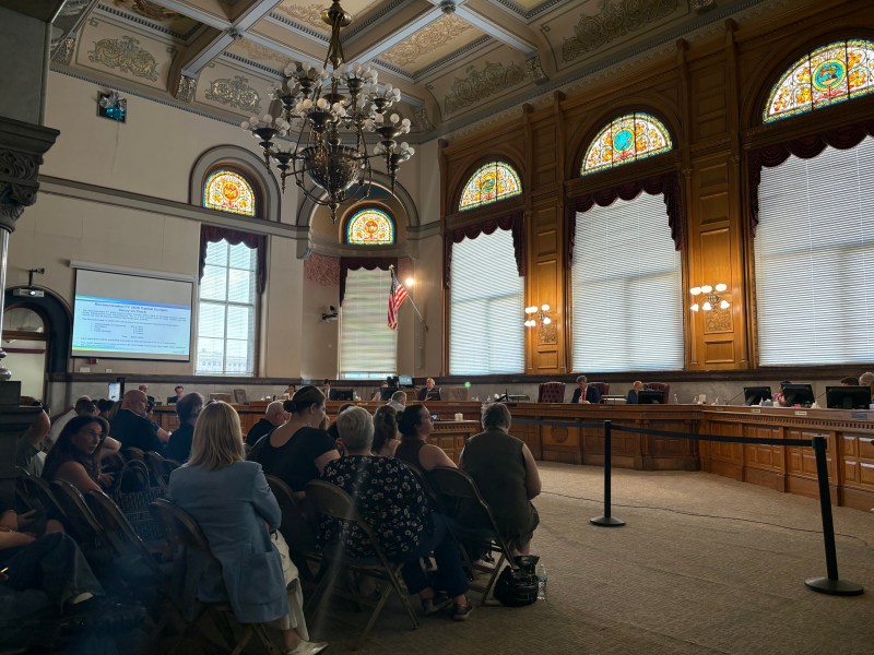 A photo of Cincinnati City Council chambers during biannual budget hearings.